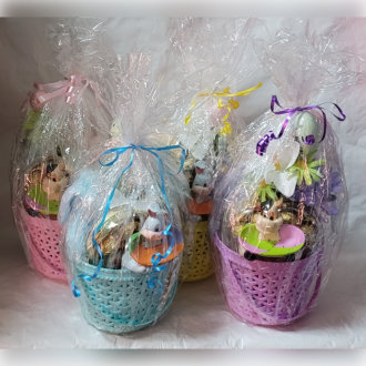baskets wrapped in plastic