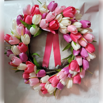 wreath with pink and white flowers