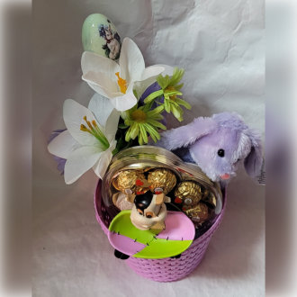 bouquet of beautiful flower with stuffed toy behind
