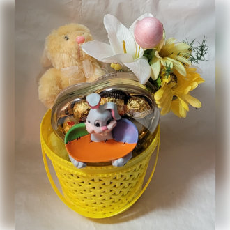 bouquet of beautiful flower with stuffed toy behind
