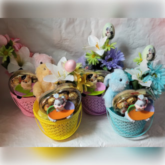 group of bouquets of beautiful flower with stuffed toy behind