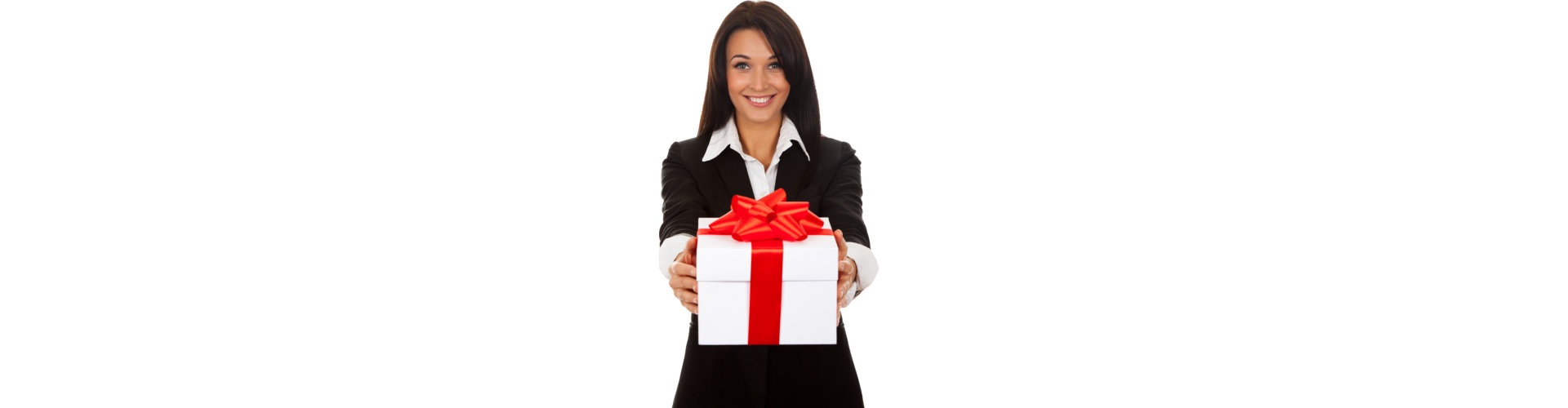 woman holding out gift box